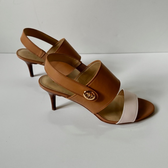 Coach "Marla" Tan / Ivory Leather Dress Sandals Kitten Heels Size 8 M Mint Cond - Picture 2 of 7
